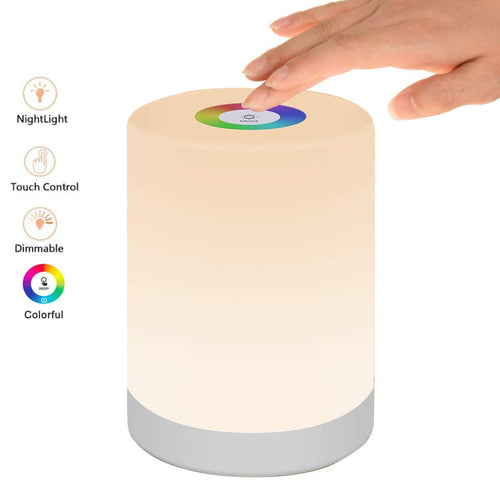 Luz de Noche Recargable, MCSWKEY Luz de Nocturna LED 6 Colores LED Lámparas de Mesa Inteligente para Bebe, Control Tactil, Regulable, Cambio de Color RGB para Niños, Habitación, Cámping (Blanco Cálido)