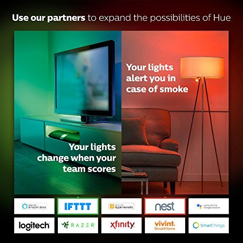 Philips Hue White and Color Ambiance A19 - Kit de inicio de bombillas LED equivalentes a 60 W, 4 bombillas A19 y 1 puente, funciona con Alexa, Apple HomeKit y Google Assistant (residentes de California)