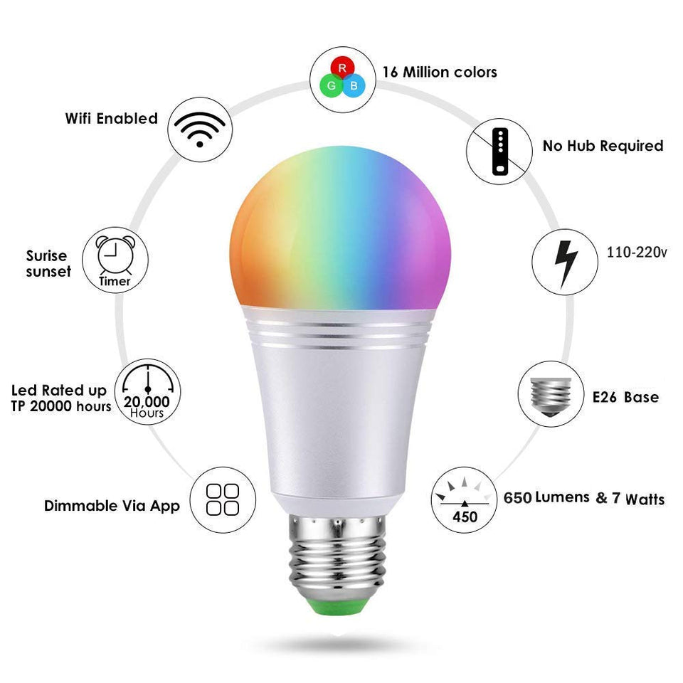 AUSEIN Bombilla LED Inteligente, WiFi Bombillas Inteligentes 6000K 7W Dimmable Smartphone de Color Controlado Luz Blanca, No Se Requiere Hub, Funciona con Amazon Echo Alexa Google Home E26 A19