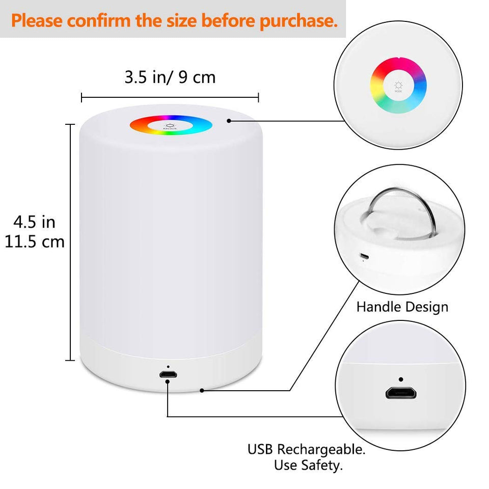 Luz de Noche Recargable, MCSWKEY Luz de Nocturna LED 6 Colores LED Lámparas de Mesa Inteligente para Bebe, Control Tactil, Regulable, Cambio de Color RGB para Niños, Habitación, Cámping (Blanco Cálido)