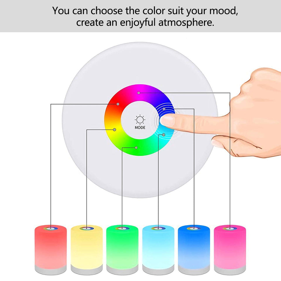 Luz de Noche Recargable, MCSWKEY Luz de Nocturna LED 6 Colores LED Lámparas de Mesa Inteligente para Bebe, Control Tactil, Regulable, Cambio de Color RGB para Niños, Habitación, Cámping (Blanco Cálido)