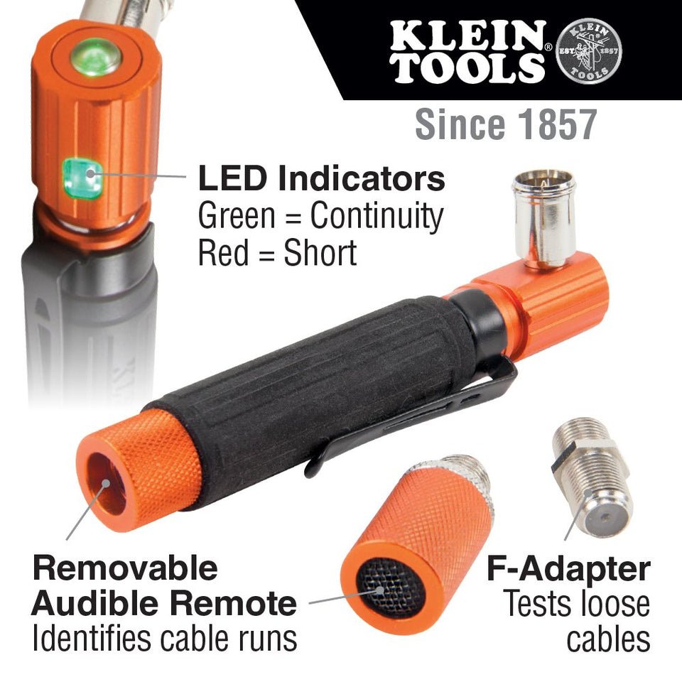 Comprobador de continuidad de cable coaxial con mando a distancia, pitido audible y herramientas LED Klein VDV512-007