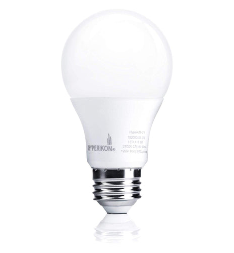 Hyperikon LED A19 Dimmable Bulb, 9.5-Watt (60-Watt Equivalent), 3000K (Soft White Glow), CRI90+, 800 Lumens, Medium Screw Base (E26), 340° Omnidirectional, UL-Listed