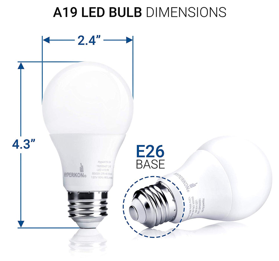 Hyperikon LED A19 Dimmable Bulb, 9.5-Watt (60-Watt Equivalent), 3000K (Soft White Glow), CRI90+, 800 Lumens, Medium Screw Base (E26), 340° Omnidirectional, UL-Listed