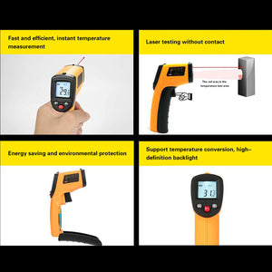 SLACTech Termómetro Infrarrojo Digital Láser, Medidor IR Digital sin Contacto(-50°C a 400°C), Pistola de Temperatura, LCD Iluminación, Amarrillo y Negro