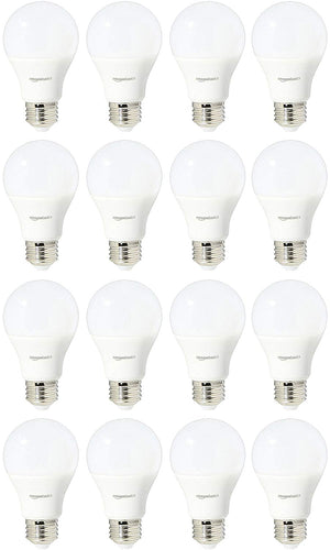 AmazonBasics Bombilla LED de 60 W equivalente, blanco neutro, regulable, A19, paquete de 16 unidades