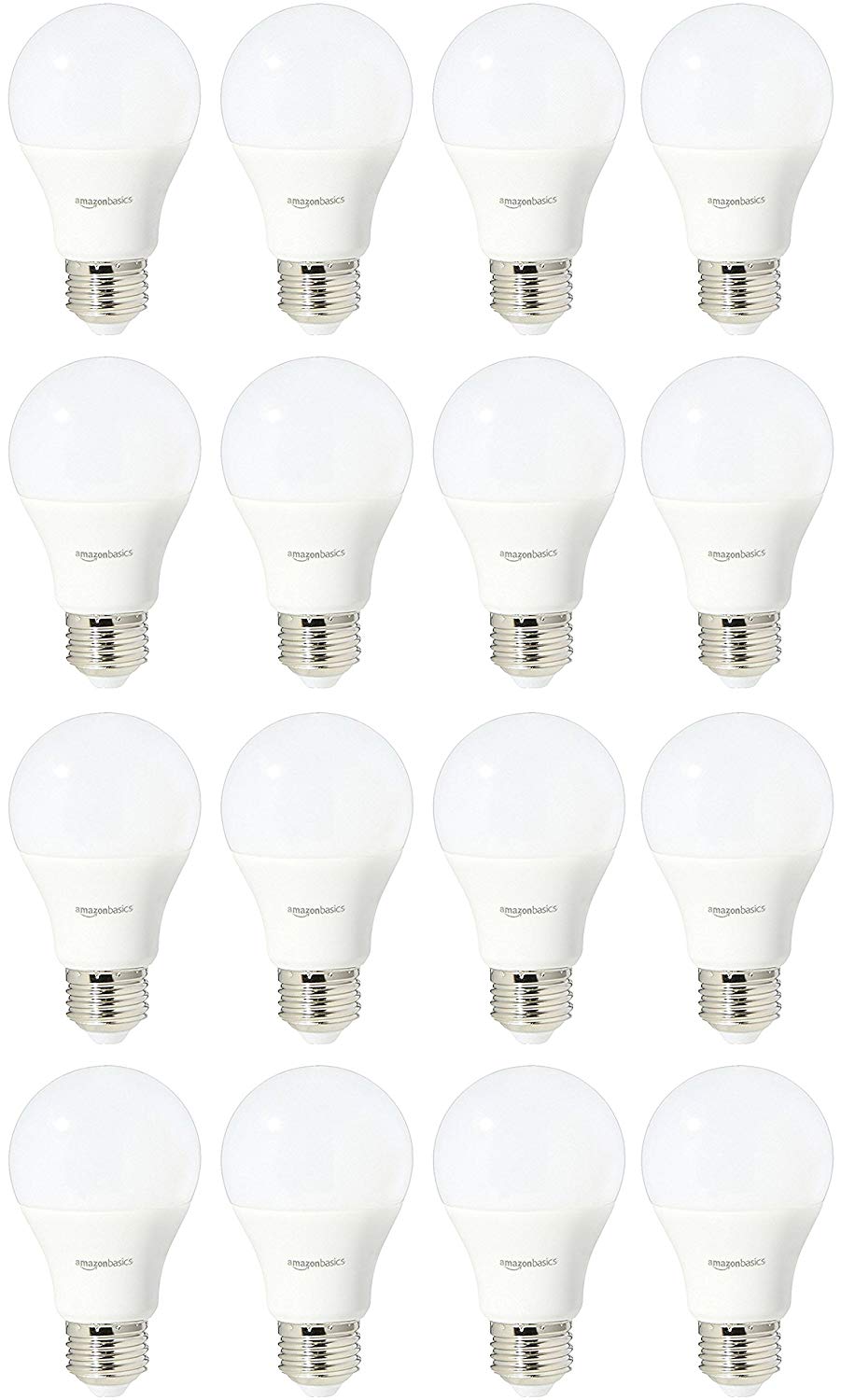 AmazonBasics Bombilla LED de 60 W equivalente, blanco neutro, regulable, A19, paquete de 16 unidades